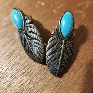 Turquoise Feather Earrings
